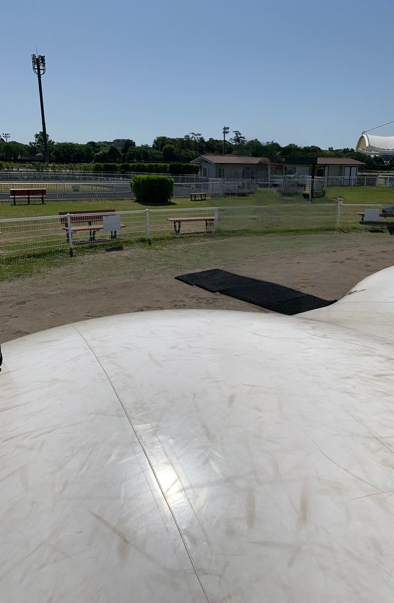 The Kumo no Juutan bouncy dome, with kids mid-bounce