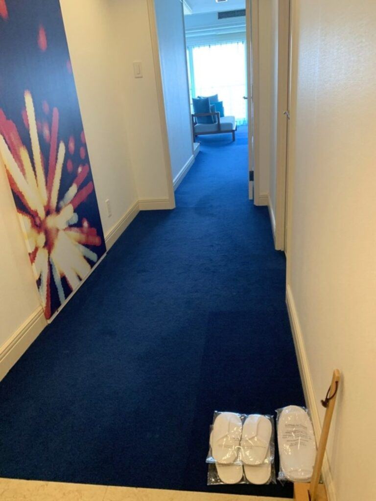 The entrance hallway of our Superior room, with slippers lined up where you take off your shoes
