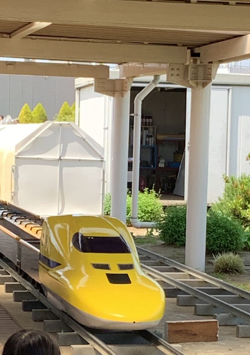 The shinkansen-shaped playground structure in the infield play area